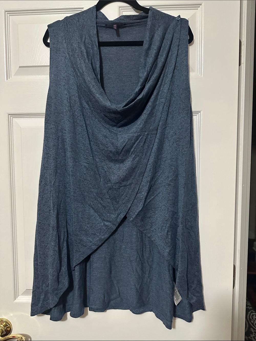 Olivia Sky Slate Blue Knit Sleeveless Top with Drapey Front